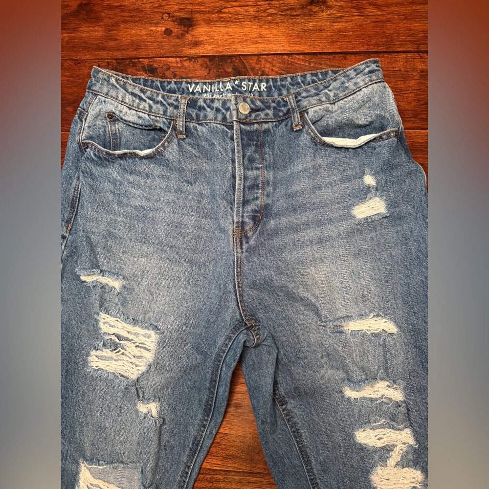 Vanilla Star 90s Boyfriend Jeans Distressed High Rise Button Fly Size 13 - Picture 8 of 14